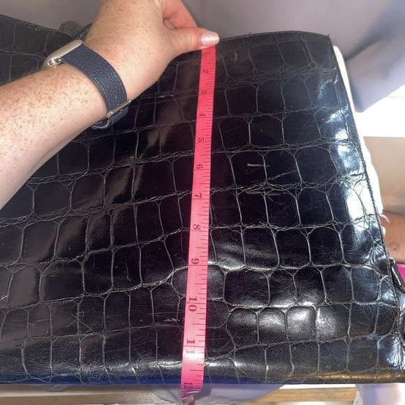 FURLA Vintage Black Tote Shoulder Bag Purse Crocodile Embossed Structured Square - Picture 12 of 13